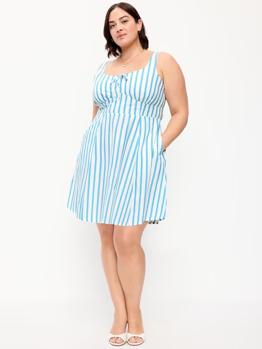 Old Navy White & Blue Stripe Plus Size Fit & Flare Cami Mini Dress - 2X - Picture 4 of 4
